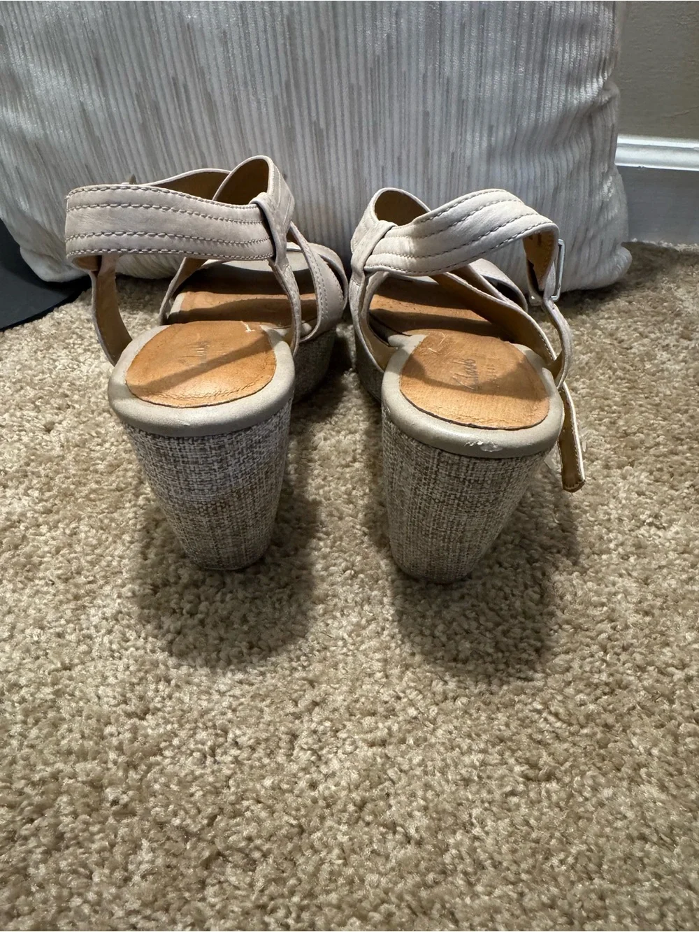 Clarks Taupe Wedge Sandals with Textured Platform